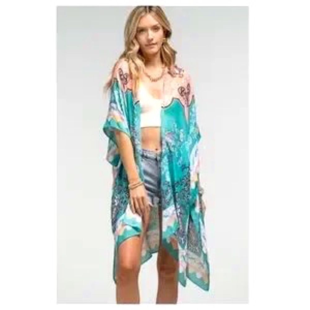 Kimono Lightweight Aqua and Peach ColorsOne Size